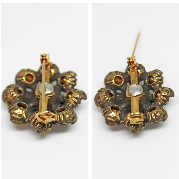 Vintage Dark Garnet Red Glass Stone Flower Goldt Brooch Pin | Jewelry | Brooch - Picture 2 of 8